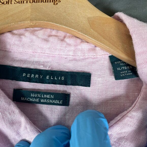 Perry Ellis 100% Linen Shirt Men's XL Short Sleeve Pink Preppy Beach Summer - Picture 2 of 3